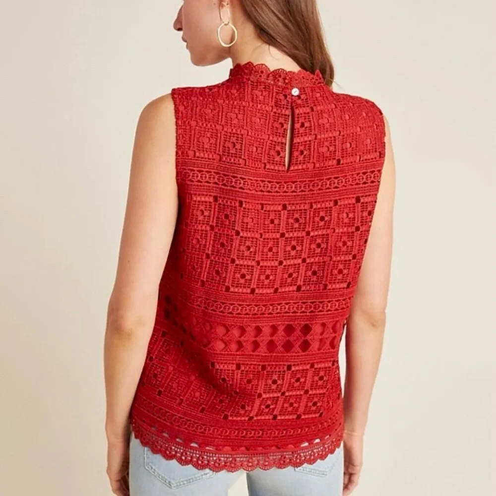 Daniel Rainn for Anthropologie Lourdes Lace Shell Top in Brick Red size Large